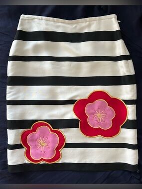 Studio G Silk Pencil Skirt with Pink & Red Floral Appliqués